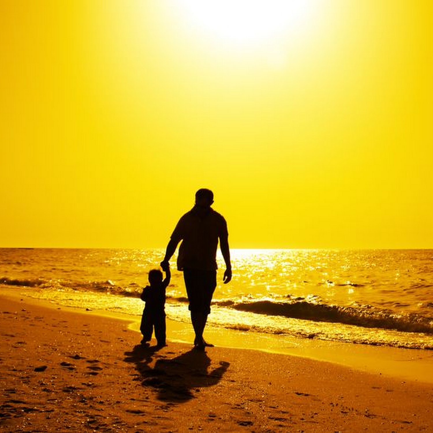 13396027 - dad and child on the beach at at sunset